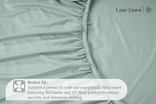 Fitted Twin XL Sheet - 4 Way Stretch Sheet with 360° Elastic Band - Upto 15" Deep Pocket Fitted Bottom Sheet - Ultra Soft, Fade Resistant, Breathable & Anti Shrink - Perfect for Dorm Rooms - Cool Blue LANE LINEN