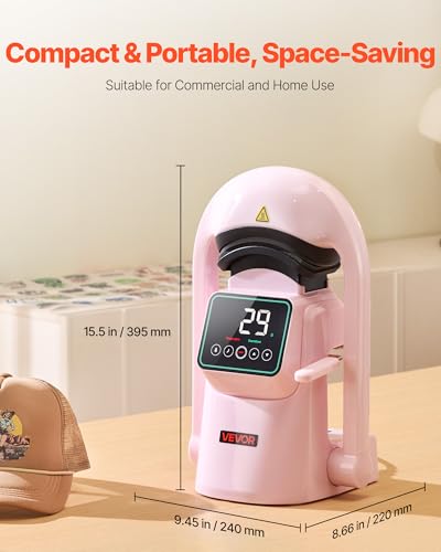 VEVOR Auto Hat Heat Press Machine, with 2pcs Interchangeable Platens, Automatic Open and Release, Touchscreen for Precise Time and Temperature Control, Heat Transfer Printing for Caps, Hats, Pink VEVOR
