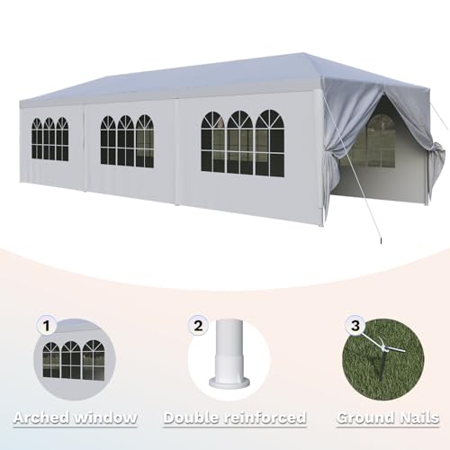 10'x30' Heavy Duty Party Tent - Waterproof Wedding Canopy with Removable Sidewalls, Event Gazebo Shelter for Outdoor Gatherings (White) Flamaker