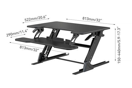 NSY Audio Standing Desk Converter 32 x 24 Inches - Height Adjustable Sit to Stand Riser with Keyboard Tray, Ergonomic Workstation for Home Office, Black NSY Audio