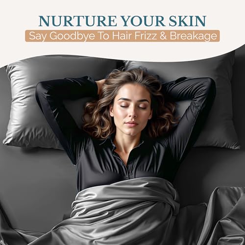 Casa Platino Satin Twin Sheets - Silky Soft Twin Sheet Set with 15 Inch Deep Pocket Fitted Sheet, Luxurious Feel, Silky Smooth,Makes for a Great Nights Sleep, Stylish Finish - Dark Gray Casa Platino