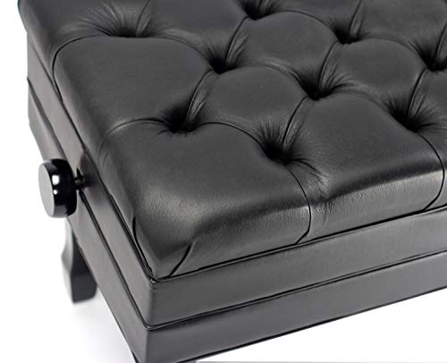 Griffin Genuine Leather Adjustable Piano Bench Black Solid Wood Vintage Style & Heavy-Duty Ergonomic Keyboard Stool | Cushion Seat with Storage Space Griffin