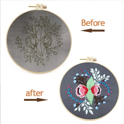 Meecaa Cat Flowers Animal Embroidery Kit Starter Set, Hand Embroidery Set,Pattern Printed Cross Stitch Set for Beginner Adults, with Embroidery Hoop and Instructions (Cat)