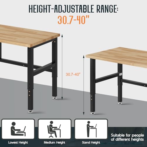 SPECRAFT 72x24 Folding Workbench, Adjustable Foldable Workbench with 2000 LBS Capacity, 30.7"-40" Height, Rubber Wood Top for Garage, Workshop, Office SPECRAFT