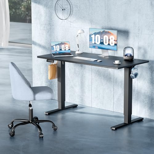 DUMOS 48 Inch Electric Standing Desk Height Adjustable, Sit to Stand Up Computer Workstations Work PC Table Home Office Study Writing Gaming Desks with Memory Presets for Walking Pad, Bedroom, Black DUMOS
