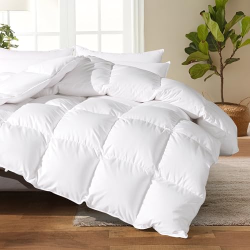 Feather Down Comforter King Size, All Season Duvet Insert, Hotel Luxury Bedding Comforter Cozy Ultra Soft Medium Warmth Duvet Insert with 8 Corner Tabs White 106 x 90 Inch Mosluna