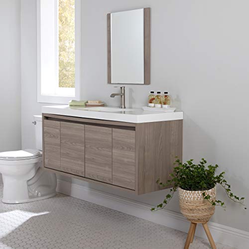 Spring Mill Cabinets Kelby 48 Inch Modern Floating Bathroom Vanity with White Single Sink Top, 2-Door Cabinet, 2 Soft-Close Drawers, 48.5" W x 18.75" D x 22.25" H, Forest Elm Spring Mill Cabinets