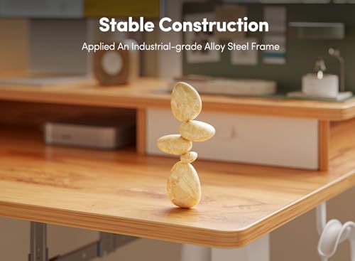 FEZIBO 48×24 Inchs, Adjustable Standing Desk - Whole-Piece Design with Drawers, Keyboard Tray & Storage Shelf, Light Rustic Top FEZIBO