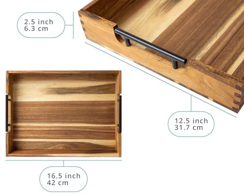 Decorative Serving Tray with Black Handles - Premium Acacia Wood Grain - Impress Your Guests with This Ottoman Tray, Serve Breakfast in Bed, Organize & Declutter - 13 x17 inch by Comfify Comfify