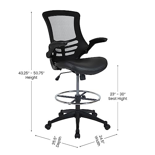 Flash Furniture Kelista Mid-Back Swivel Office Chair with Adjustable LeatherSoft Seat Height, Ergonomic Mesh Chair with Flip-Up Arms, Black Flash Furniture