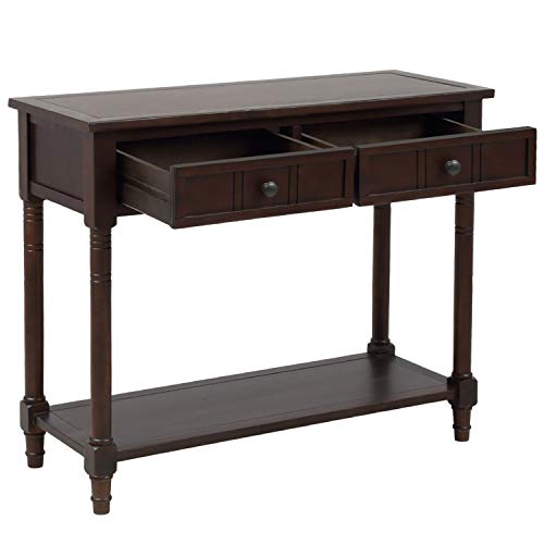 P PURLOVE Sofa Table Antique Style Wooden Console Table with 2 Drawers and Bottom Shelf (Dark Espresso) P PURLOVE