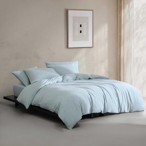 Calvin Klein - Twin Duvet Cover Set, Modern Cotton Melange Jersey Bedding with Matching Sham, Snap Closure, Dorm Essentials (Light Blue) Calvin Klein