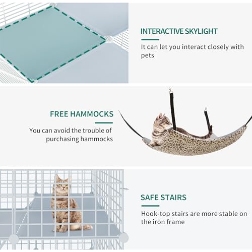 YITAHOME 4-Tier Large Cat Cage, Indoor Enclosure Metal Wire Kennels DIY Cat Playpen with Large Hammock for 1-3 Cats White YITAHOME