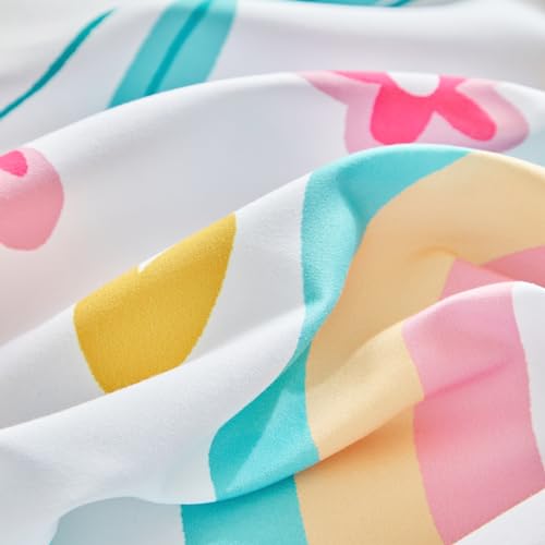Girls Bed in a Bag Queen Size White Unicorn Comforter Set with Rainbow Flower - Soft 7 Pcs Pink Bedding Set (1 Comforter, 2 Pillow Shams, 1 Flat Sheet, 1 Fitted Sheet, 2 Pillowcases) UOZZI BEDDING