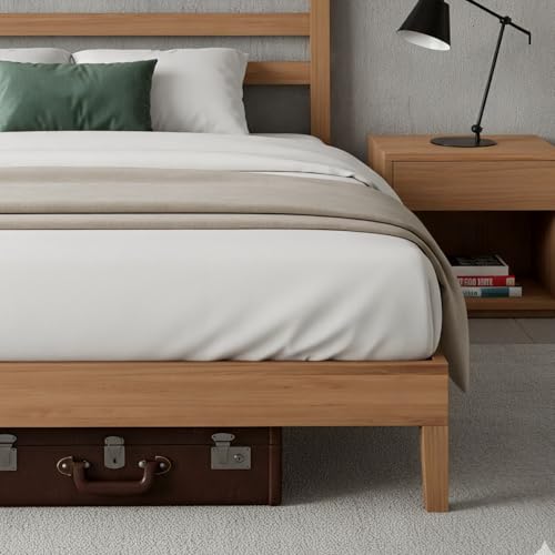 Sweetcrispy Solid Wood Bed Frame - Twin Size Mattress Foundation with Headboard, No Box Spring Needed with 1100LBS Sturdy Wooden Slats Support, Noise Free, Easy Assembly Sweetcrispy