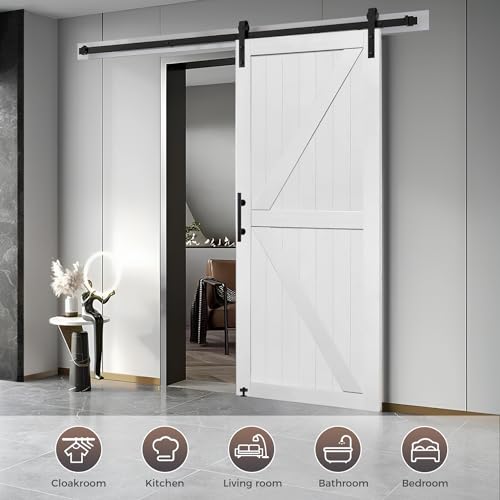 S&Z TOPHAND® 36in x 84in MDF Barn Door with 6.6FT Sliding Door Hardware Kit, 24-54in Solid Barn Door Slab Covered with Water-Proof PVC Surface S&Z TOPHAND