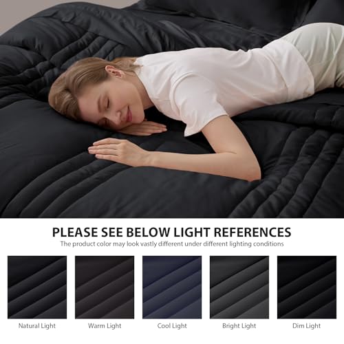 Velorose Queen Comforter Set Black - Bed in a Bag Queen Size 7 Pieces, Soft Bedding Set for All Seasons, Premium Queen Comforter Set with Comforter, Sheets, Pillowcases & Shams Velorose