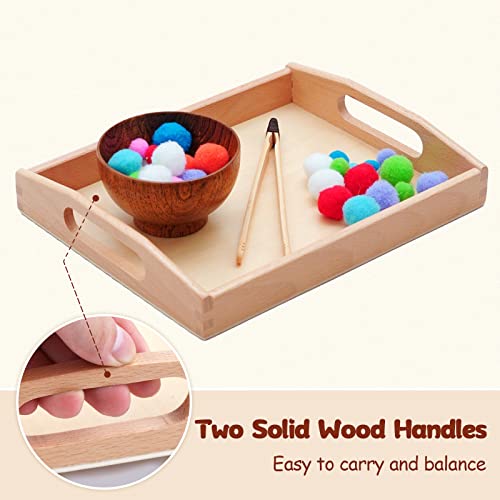 Montessori Wooden Trays with Handles, 3 Pack Small Medium Big Quality Wood Tray for Toddlers and Kids Montessori Activities, Trays to Store Toys and Educational Aids at Home Kindergarten (Beech) BBtinker