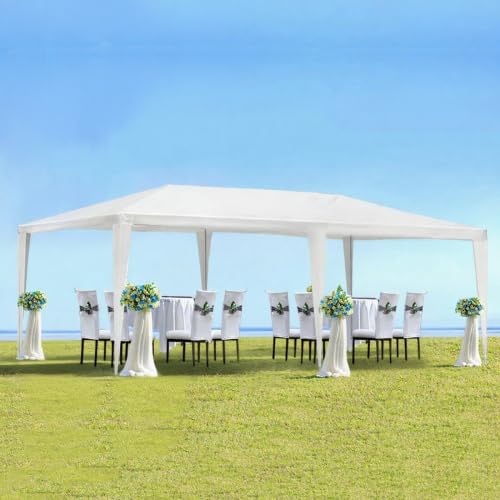 10×30 FT White Party Tent, Waterproof Outdoor Wedding Canopy Without Removable Sidewalls, Spacious Gazebo Shelter for Patio, BBQ, Birthday & Special Events, Commercial Grade Heavy Duty Frame Curtainboro