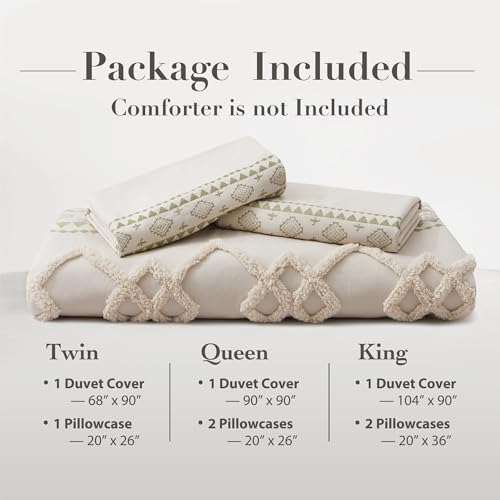 Oli Anderson Boho Duvet Cover Set Queen Size, Beige and Sage Green Color Clash 3 Pieces Microfiber Bedding Set, Durable and Super Soft Duvet Covers with Zipper and Ties, 90"*90" Oli Anderson