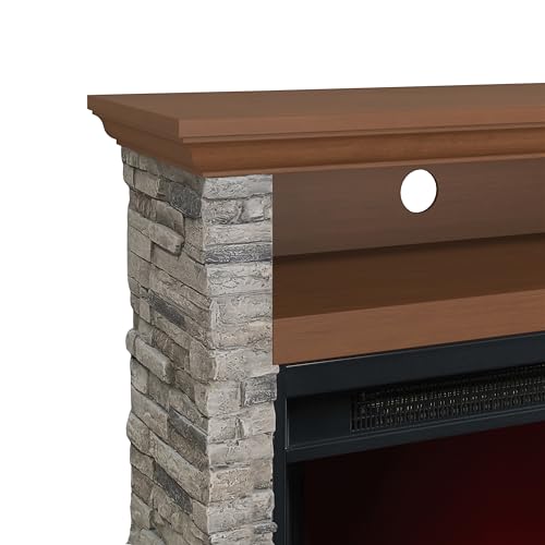 FESTIVITY 32 Inch Freestanding Mantel with 23" Electric Fireplace Insert for Living Room & Bedroom, Realistic Log and Flame Effect, Remote Control, Timer (Brown) FESTIVITY