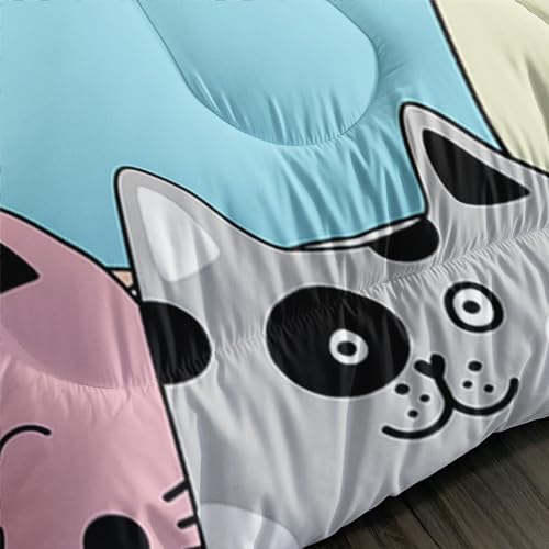 Tuzaovy Twin Cat Comforter Set for Girls - Kawaii Cute Bedding Set with Cat Room Decor Tuzaovy