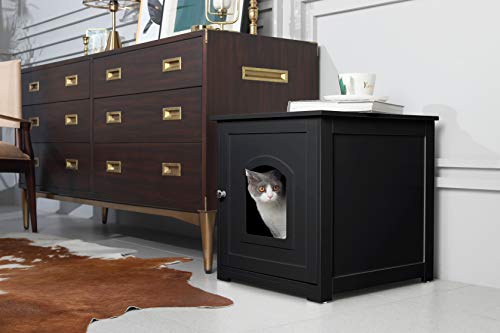 zoovilla Kitty Litter Cabinet – Hidden Litter Box Furniture, Black For house-cats zoovilla