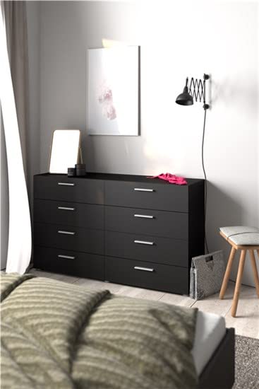 Tvilum, 8 Drawer Double Dresser, Bedroom, Modern Silver Drawer Handles, Contemporary, Black Tvilum