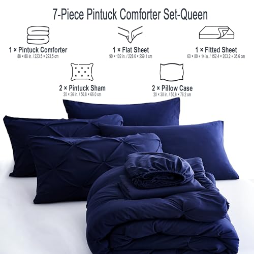Ubauba 7pc Bed Comforter Set Queen Size, 7 Piece Dark Blue Bedding Sets with Comforters and Sheets, Royal Blue Soft and Fluffy Bed in a Bag Set (Navy,Queen) Ubauba