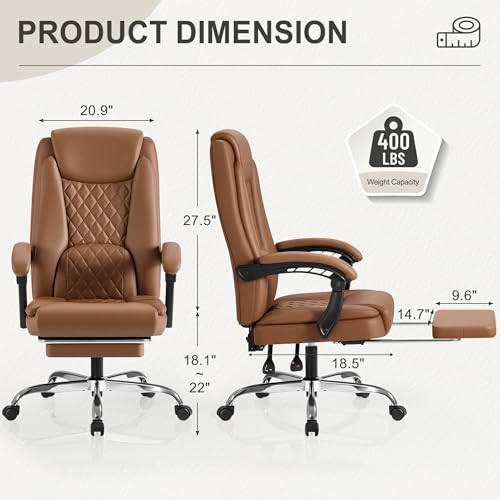 Homall Executive Home Office Chair with Lumbar Support,400lbs Adjustable Ergonomic High Back Office Chair Reclining Managerial Chair for Home Office (Brown) Homall
