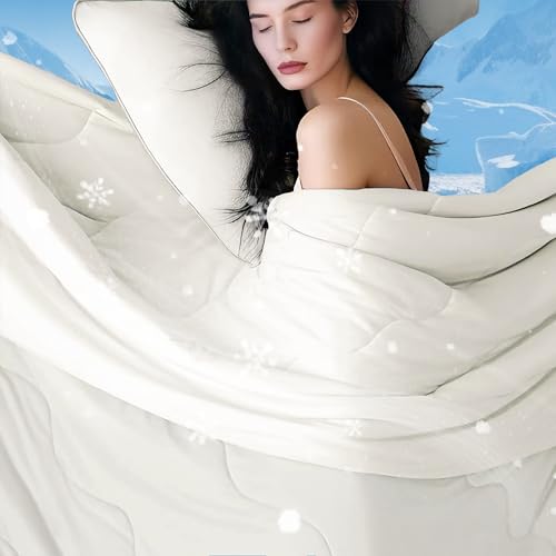 DOWNCOOL Cooling Comforter, Cream White Cooling Blanket King Size, Cooling Duvet for Hot Sleeper, Breathable Summer Quilt, Lightweight Soft Q-Max>0.4 Arc-Chill Cool Comforter,106"X90" DOWNCOOL