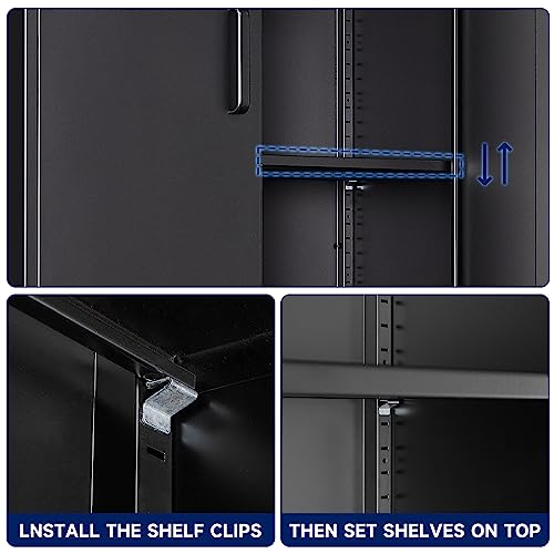 Yizosh Metal Storage Locking Cabinet with 4 Doors and 2 Adjustable Shelves,71" Lockable Garage Tall Steel Cabinet,for Home Office,Living Room,Pantry,Gym,Commercial Storage (Black) Yizosh