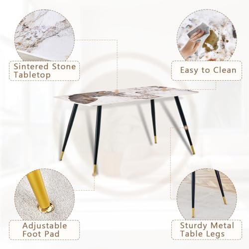 MUUOKY 6 Person Dining Table Set, Sintered Stone Dining Table Set for 6, Kitchen Table Chairs Set of 6, Easy to Assemble MUUOKY