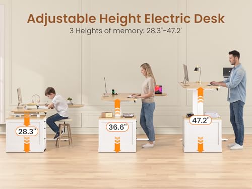 SEDETA Farmhouse L Shaped Electric Standing Desk, 70.9" x 39.4" Height Adjustable Office Executive Desk with 3 Drawers, Standing Computer Desks with Power Outlet for Home Office, Oak SEDETA