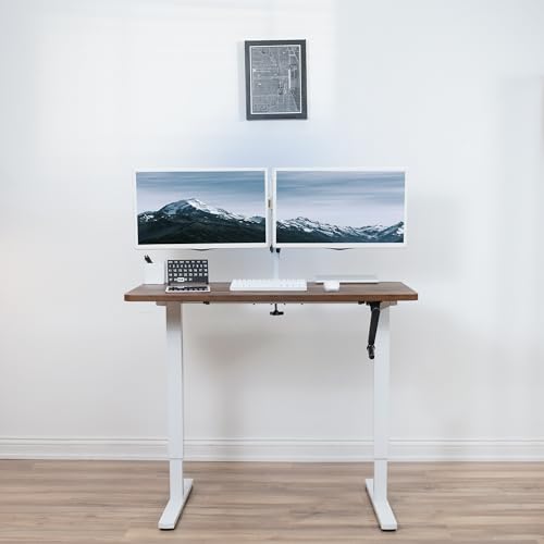 VIVO Compact Hand Crank Stand Up Desk Frame for 37 to 77 inch Table Tops, Ergonomic Standing Height Adjustable Base with Foldable Handle, White, DESK-M051MW VIVO