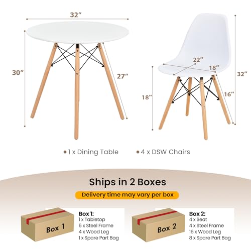Tangkula Dining Table Set for 4, Round Kitchen Table and Chairs Set of 4 with Ergonomic Seat & Solid Wood Legs, 5-Pieces Modern Dining Set for Kitchen and Living Room Tangkula
