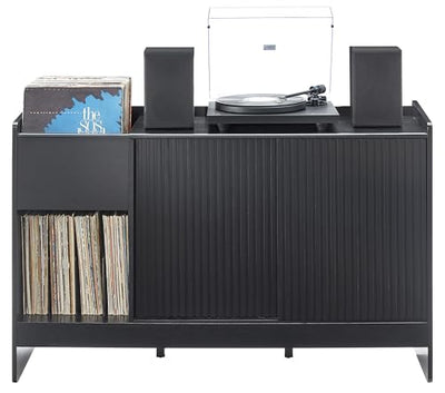 Crosley Furniture Arden Mid Century Record Storage Console Turntable Stand, Vinyl Storage Up to 315 Records, Black