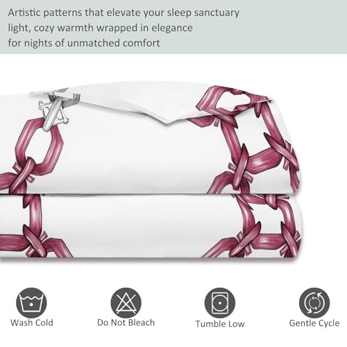 Double Sided Printed Bedding with Minimalist Chain Modern - Ultra Soft Microfiber Duvet Cover Set Single Durable Zipper Closure, Comfortable Quilt Cover for Bedroom Décor White Generic
