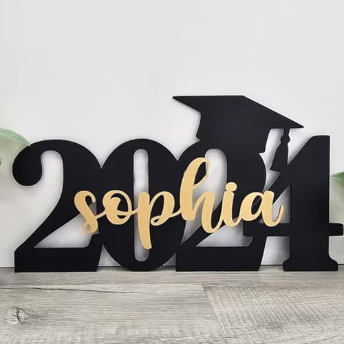 2024 Personalized Name Wood Graduation Cap Sign, Custom Graduation Name Sign, Class of 2024 Grad Photo Shoot Props Party Backdrop Decor for High School or College Graduate Souvenir Gifts BOELRY