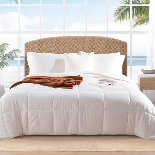 NEXHOME PRO Viscose from Bamboo Cooling Comforter, White Queen Lightweight Down Alternative Cool Natural Organic Duvet Insert, Summer Bedding Blenket Cool for Hot Sleepers,8 Corner Tabs(90"x 90") NEXHOME PRO