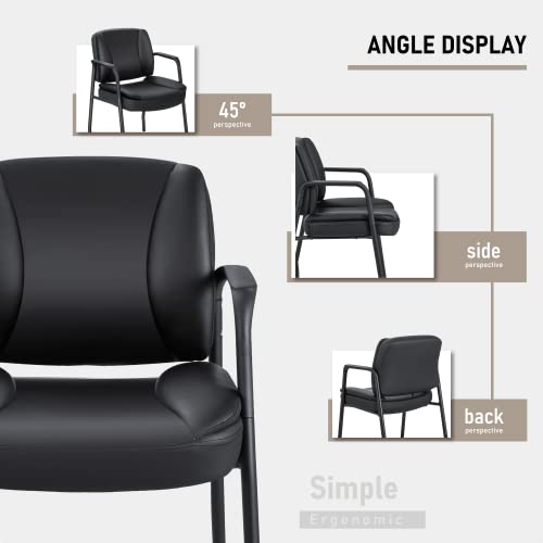 Furniwell Office Guest Chair Waiting Room Reception Chairs Set of 2, PU Leather Executive Desk Chair with Padded Armrests for Meeting Conference (Black)