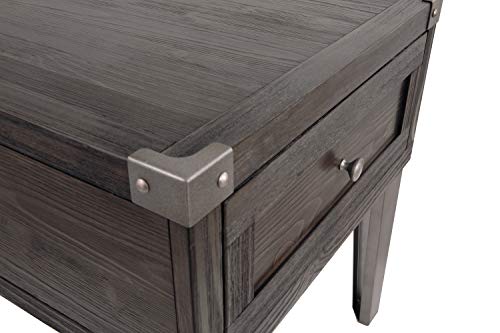 Signature Design by Ashley Todoe Industrial Square End Table with 1 Drawer, 2 Outlets and 2 USB Charging Ports, Dark Gray with Weathered Pine Finish Signature Design by Ashley