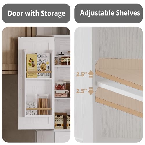 IRONCK Corner Cabinet with Drawer, 72" Kitchen Pantry Cabinet, 5-Tier Farmhouse Pantry with 3 Adjustable Shelves, 2 Doors Storage, Spacious Hutch for Kitchen, Living Room, White IRONCK