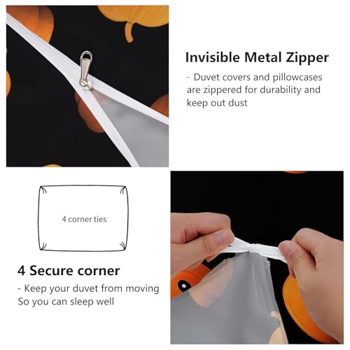 Aesthetic Duvet Cover Set Black - Single 3-Piece Double-Sided Printed Bedding with Minimalist Pumpkin Cartoon Design, Ultra-Soft Microfiber Quilt Cover with Zipper for a Calm Generic