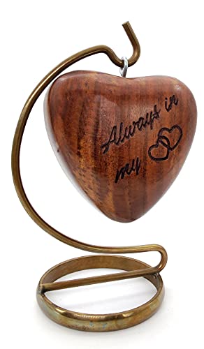 Wooden Heart Urn Keepsake Cremation Urn for Human pet Ashes Handcrafted Urn Heart Shaped - Perfect for Adults & Infants with Brass Stand 6inch with 5MOONSUN5
