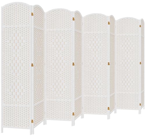 DURASPACE 8 Panel Room Divider, 6ft Tall Folding Privacy Screen, 19.5" Wide Panels, 360°Rotation, Hand-Woven Freestanding Wood Partition for Room Separation DURASPACE