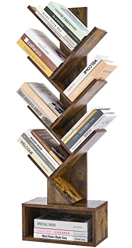 Hoctieon Rustic Brown 6-Tier Tree Bookshelf with Drawer - Stylish Freestanding Storage Solution for Home & Office Hoctieon