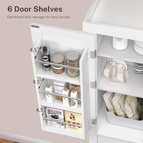 FIONESO 72” Pantry Cabinet, Kitchen Pantry Cabinet with 6 Doors Shelves and 1 Drawer, Tall Storage Cabinet, Cupboard with 4 Door for Kitchen, Dinging Room, Living Room, White FIONESO