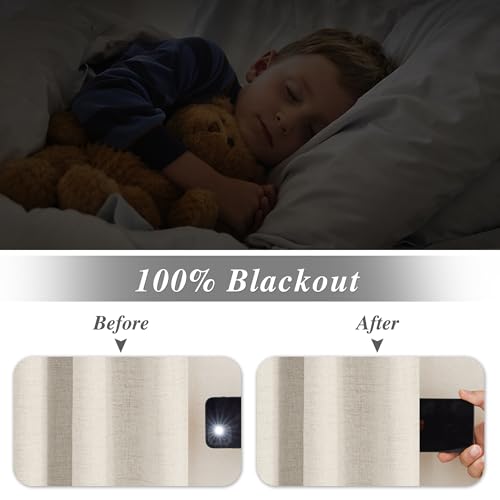 StangH Full Blackout Linen Curtains 84 inches Long, Extra Wide Pinch Pleated Living Room Darkening Drape Neutral Boho Energy Saving Sliding Door for Home Office, W72 x L84, 1 Panel StangH