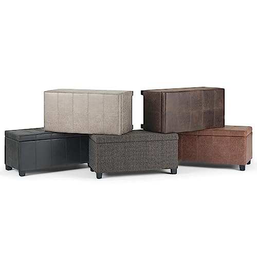 SIMPLIHOME Dover 36 inch Wide Rectangle Lift Top Storage Ottoman Bench in Upholstered Distressed Black Faux Leather, Footrest Stool, Coffee Table for the Living Room, Bedroom and Kids Room SIMPLIHOME